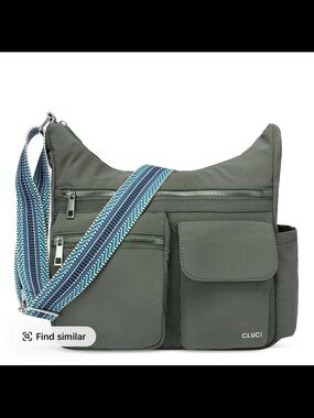 CLUCI Olive Crossbody Bag with Striped Adjustable Strap